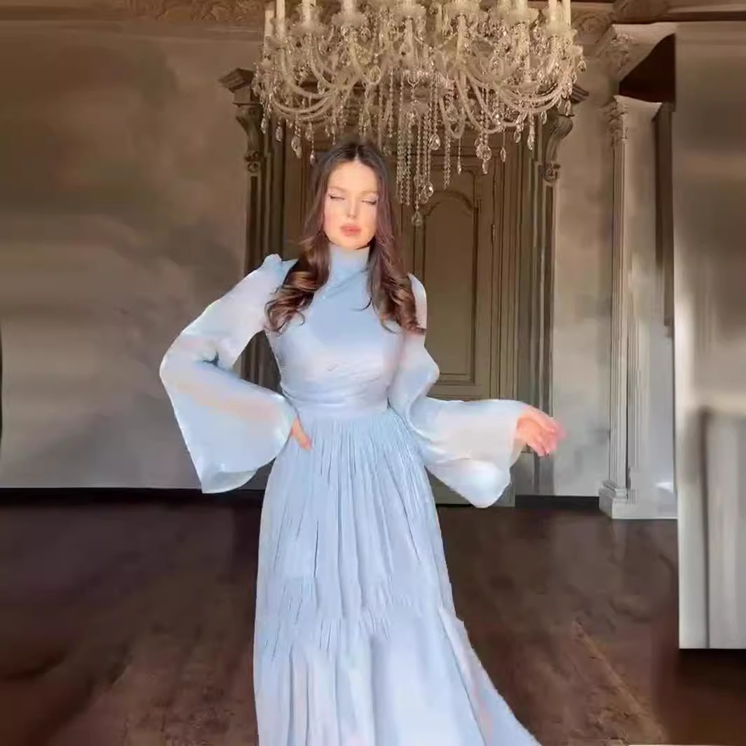 Abbigliamento donna abito dolcevita incrociato per donna nuovo abito lungo a maniche lunghe con vita francese_voghion.com