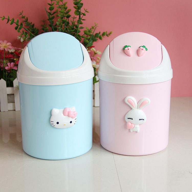 Cartoon Coffee Table Desktop Trash Bin Small Cute Creative Home Living Room Bedroom Cute Lid Plastic Paper Basket