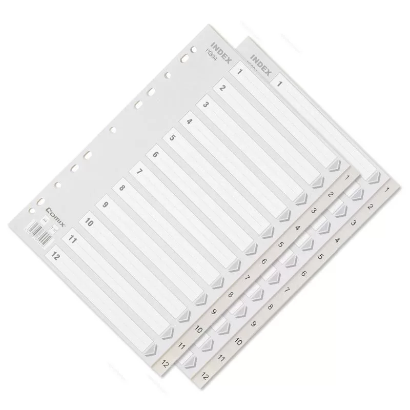 Qixin IX894 Easy Classification Годовой индекс А4 12 страниц 1-12 11 отверстий PP