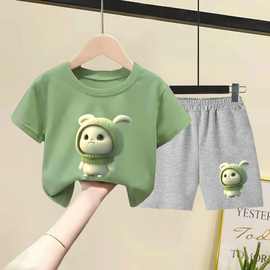 2024新款男女童短袖套装夏季装新款洋气韩版儿童宽松薄儿童T恤男