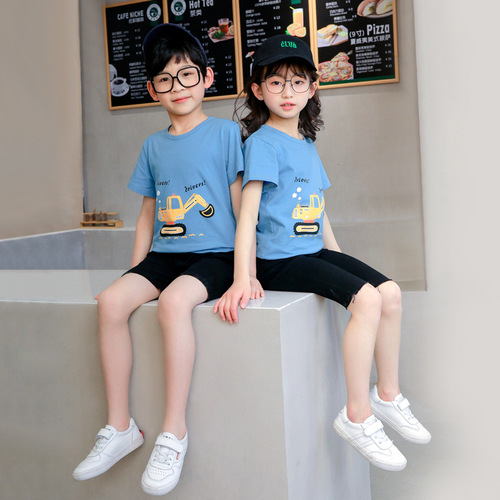Summer Cartoon Children's Short Sleeve T-Shirt Boys Cotton Children's Clothing T-Shirt Girls Children's Crew Neck Medium and Large Children's All-Cotton Top