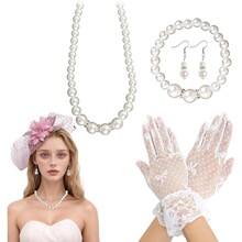 U 83484 Tea Party Headwear Veil Gloves Necklace Set Ůʿ���