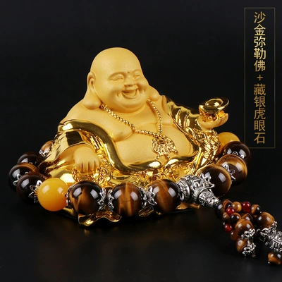 Car ornaments – decorations - sand-gold-maitreya-buddha-ornament-xizang-silver-tiger-eye-stone-limited-price-268-yuan