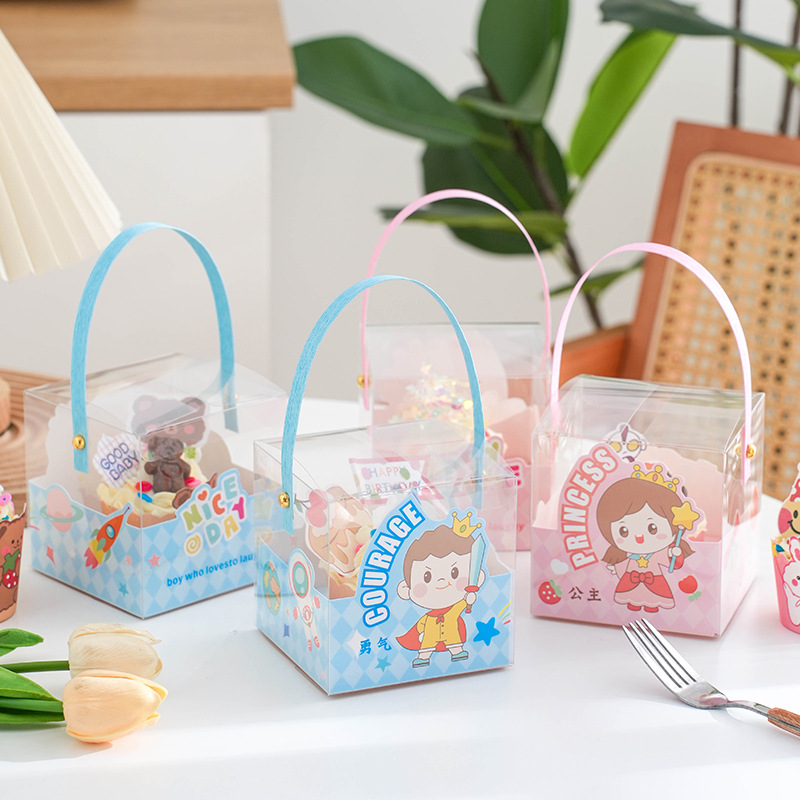 Caja de embalaje de cupcake para niños, caja de embalaje de cupcake transparente, 1 caja de dibujos animados de dulces, galletas