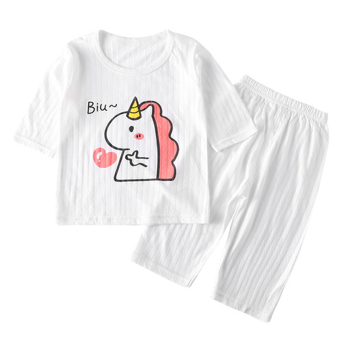 Dropshipping children's summer pure cotton air-conditioning clothing thin three-quarter sleeve suit 1-7 years old girls 3 boys home clothes