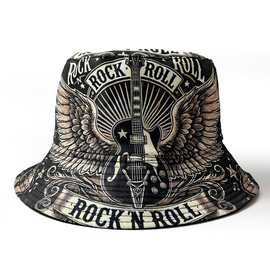 时尚个性音乐摇滚印花渔夫帽男女百搭户外出游街拍盆帽气质太阳帽