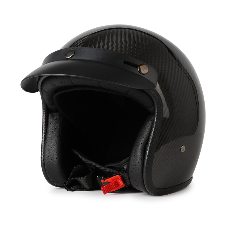 [En Existencia] Casco de Motocicleta Retro de Fibra de Carbono, Certificado 3C, Casco 3/4, Casco de Seguridad para Motocicleta, Apto para Todas las Estaciones