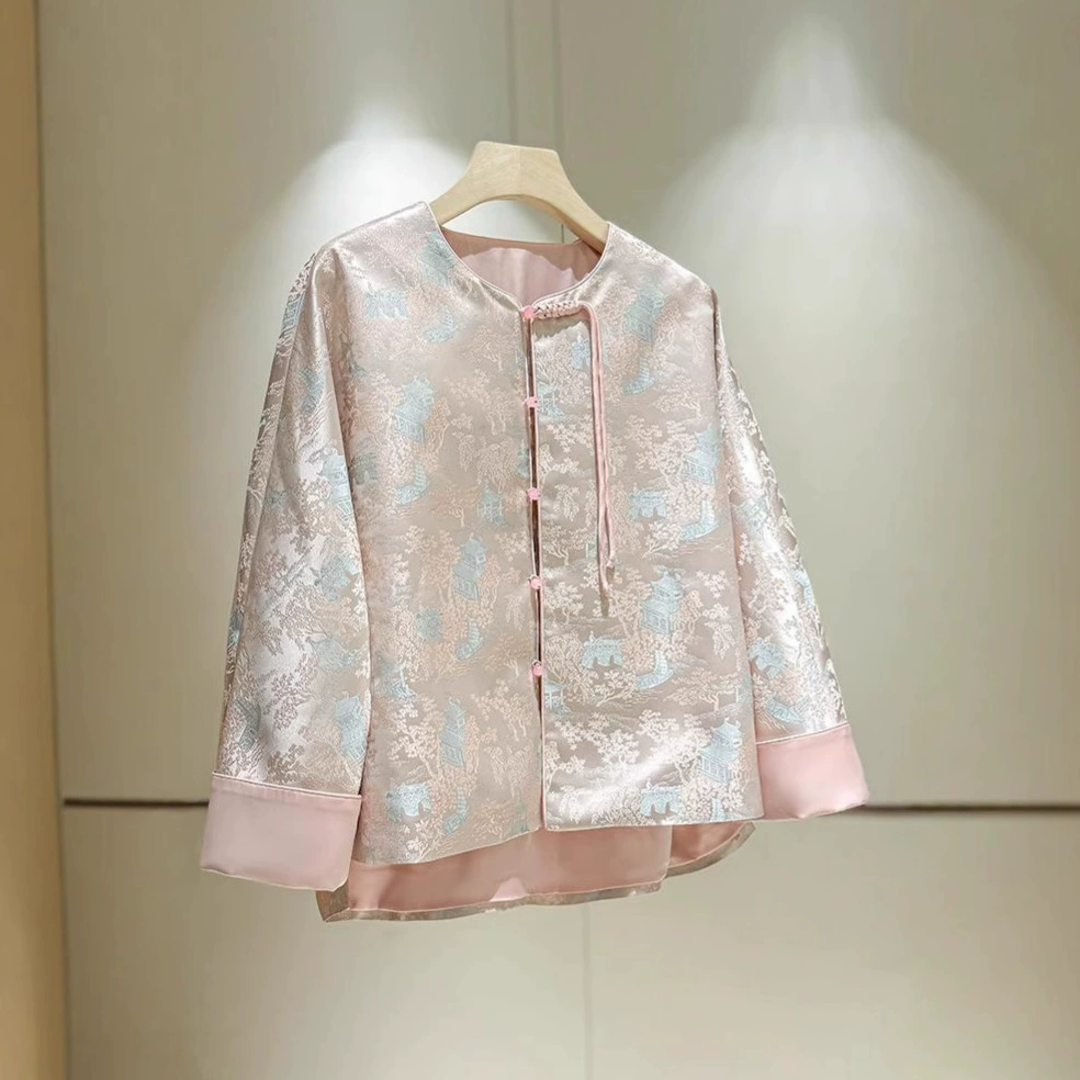 Fuchsia summer jacket with a round collar, Chinese style