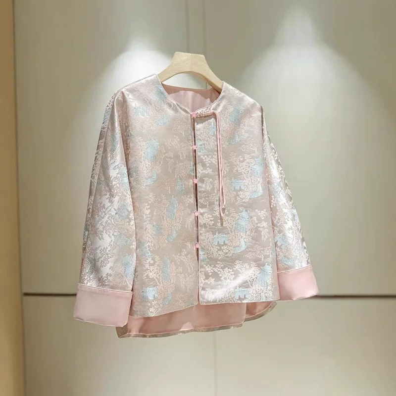 Fuchsia summer jacket with a round collar, Chinese style