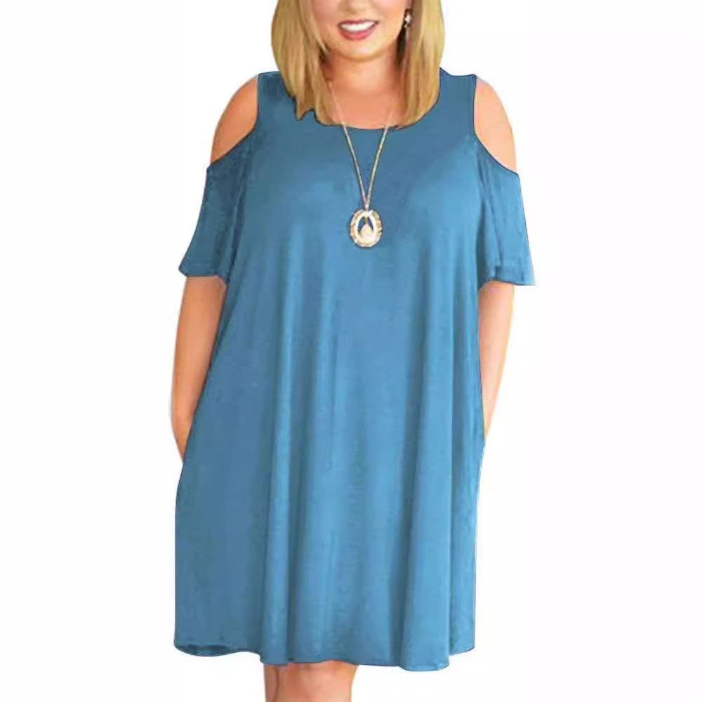 2025 transfronterizo Amazon verano Europa y América ropa de mujer de moda grande vestido suelto cuello redondo hombro abierto falda A