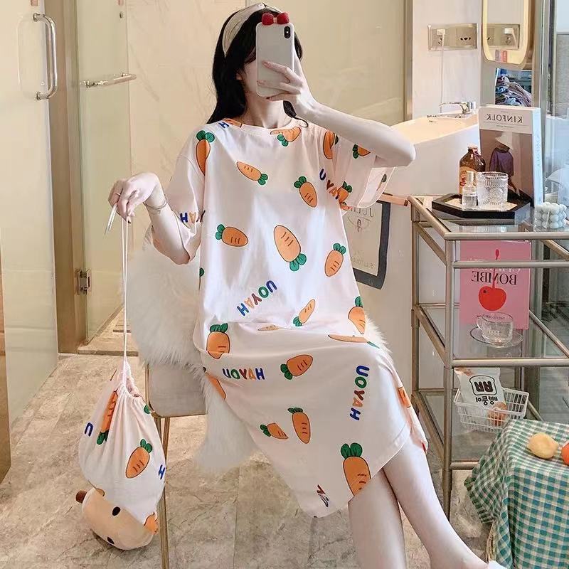 Camisón para mujer, talla grande de verano, pijamas de maternidad para primavera y otoño, nuevo estilo 2024, manga corta, fino, lindo, dibujos animados de verano.