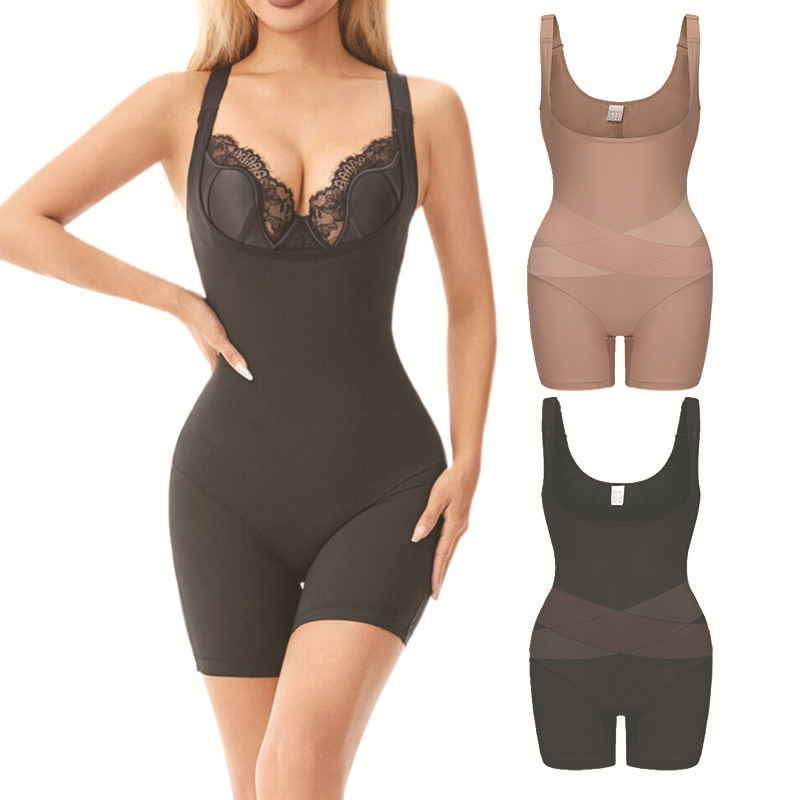 Cross-Border Sling Breast Support Body Shaping Jumpsuit X-Shaped Double-Layered Tummy Control Waist Lift U-Shaped Upper Support Push-Up Seamless Large Size