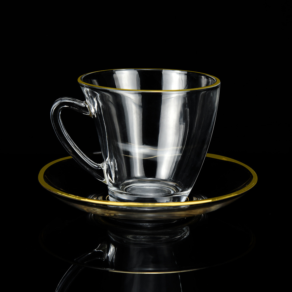 高颜值ins风拿铁咖啡杯 欧式复古玻璃咖啡杯 轻奢手工描金品茗杯