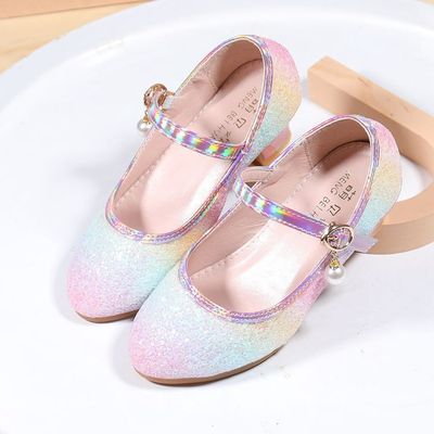  rainbow colorful girls princess jazz ballet dance stage performance high-heeled shoes  show children birthday party cosplay leather shoes single shoes