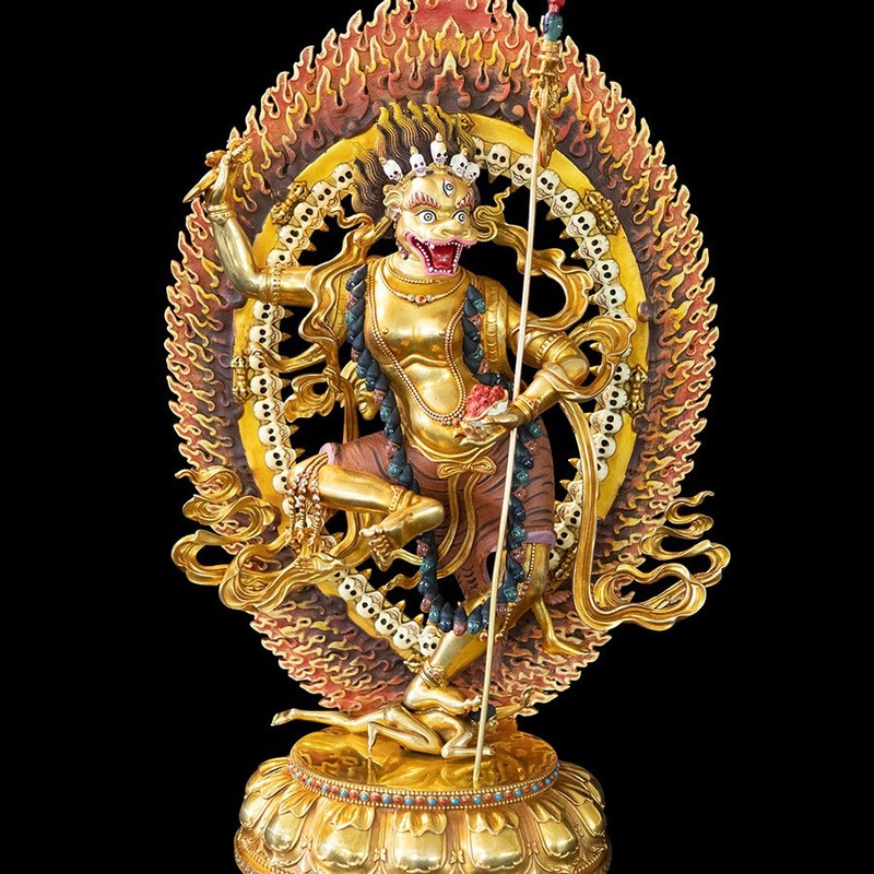 紫金蓮ネパールチベット工芸蔵伝密宗ネパール金獅子面仏母純銅手彫り|undefined