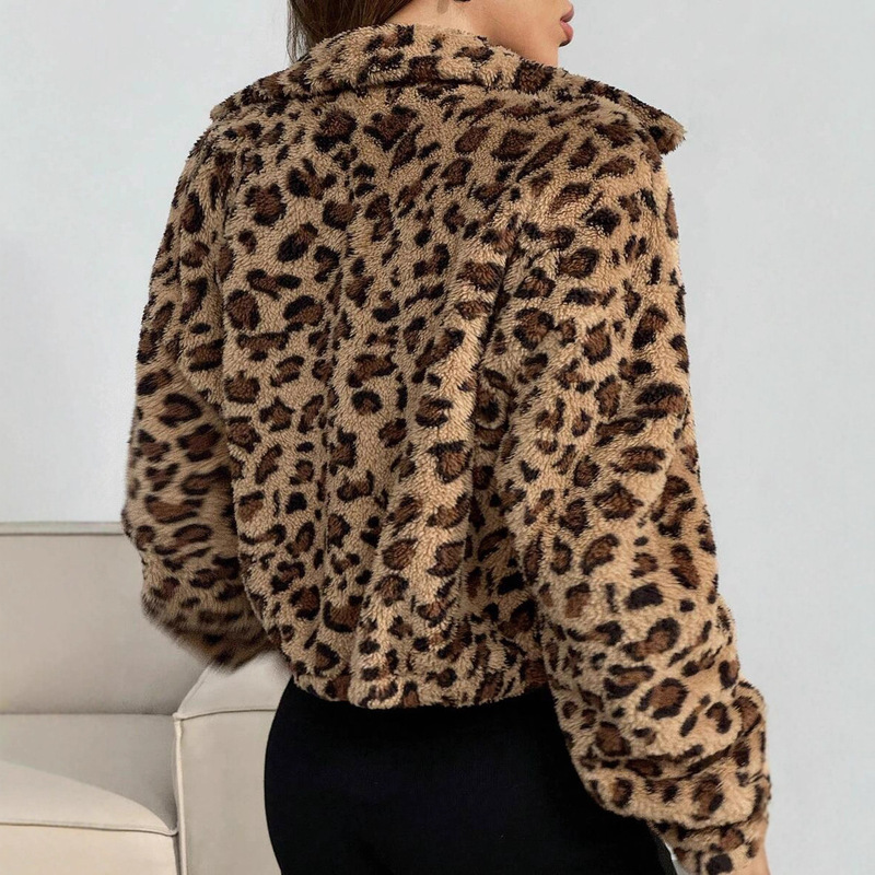 European and American Cross-Border Amazon Aliexpress Popular Leopard Print Imitation Fur Short Jacket Sweatshirt Women's Autumn and Winter Outwear