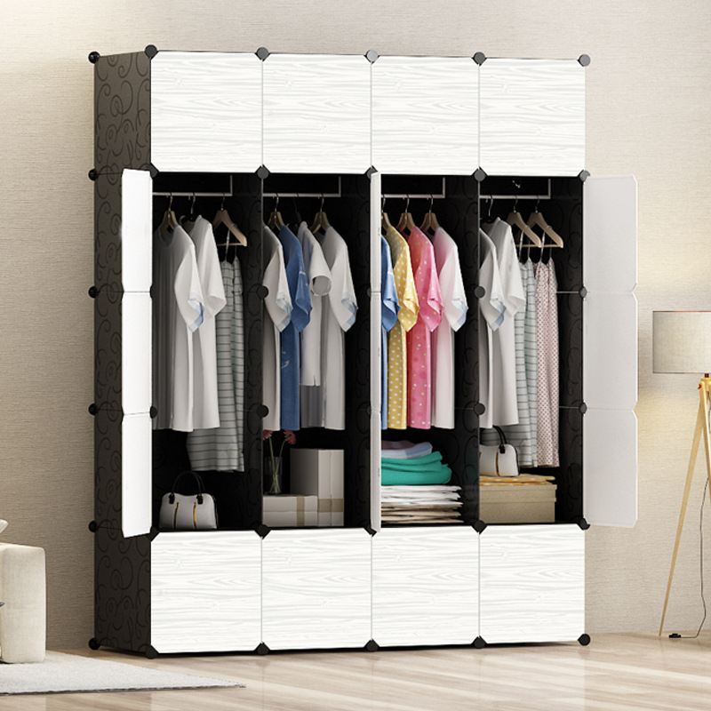 Simple foldable wardrobe plastic assembly dormitory wardrobe steel frame storage rental room storage cabinet assembly anti-humidity