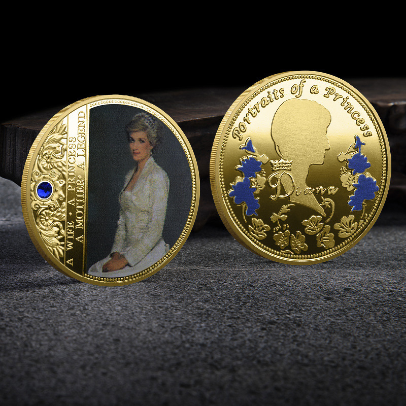 Cross-border supply commemorative medallion Diana commemorative coin three-dimensional relief color printing inlaid brick metal crafts production Wholesale