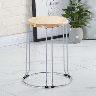 Household Stainless Steel Round Stool Solid Wood Dining Table Stool Restaurant Small Stool Stackable Iron and Steel Bar Stacked Stacked Stamp for Food and Health