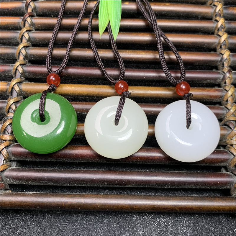 Factory high imitation Jade safety buckle spinach green white Jasper synthetic material Jade money pendant jewelry pendant Jade