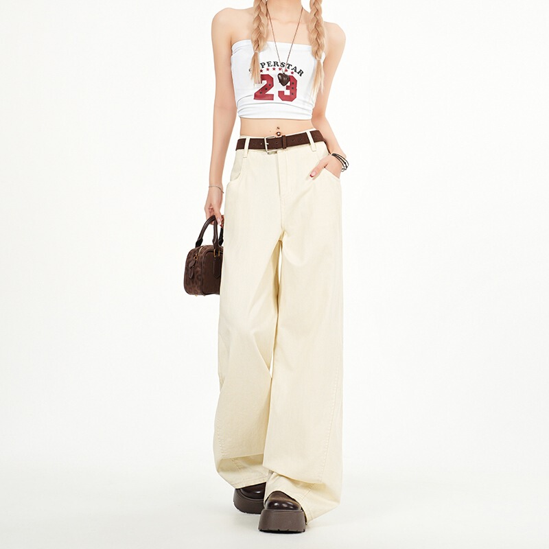 New Classic Versatile Style That Accentuates Curves, Beautiful Off-White Wide-Leg Casual Jeans for Women, Supports Dropshipping New Classic Versatile Style That Accentuates Curves, Beautiful Off-White Wide-Leg Casual Jeans for Women, Supports Dropshipping