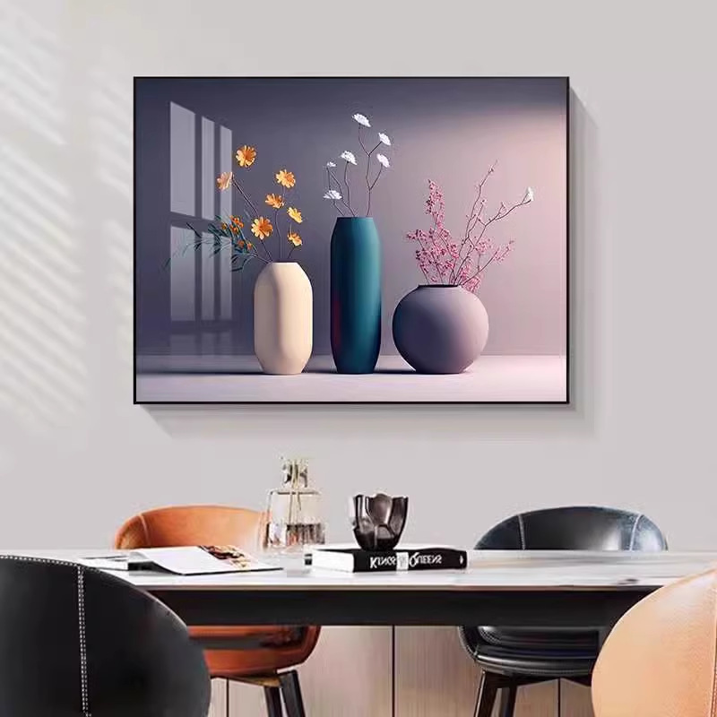 Restaurant Decorative Painting Light Luxury High-end Hanging Painting Modern Simple Cream Vase Flower Dining Room Kitchen Wall Mural