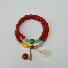 仿天然南红玛瑙仿玉髓多圈手串翡翠平安扣新中式蜜蜡手链直播批发