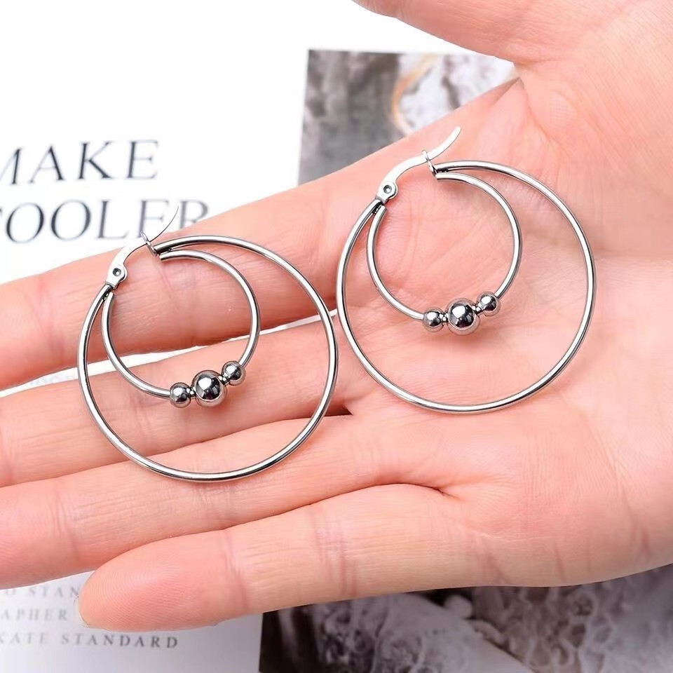 15g Weight Hoop Earrings Classification 1 Pair Quantity 1 Pair Retro Lady Solid Color Plating Stainless Steel Hoop Earrings
