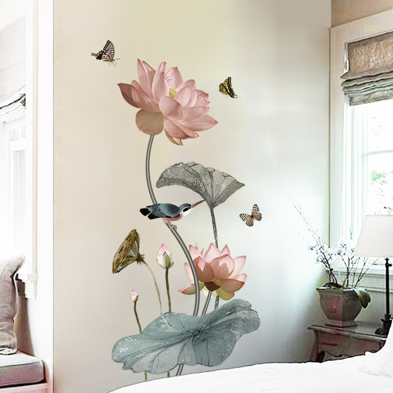 Lotus Self-Adhesive Bedroom Warm Living Room Wallpaper Room Wall Stickers Decoration Stickers Gs9382