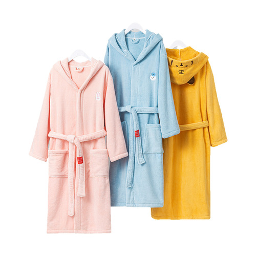 Three Lucky Towel Parent-Child Bath Towel Robe for Children and Adults with Hooded Cape Coral Fleece Bathrobe Parent-Child Summer Wear Towel