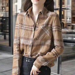 格子衬衫女长袖春秋复古英伦风洋气减龄休闲百搭气质衬衣外穿