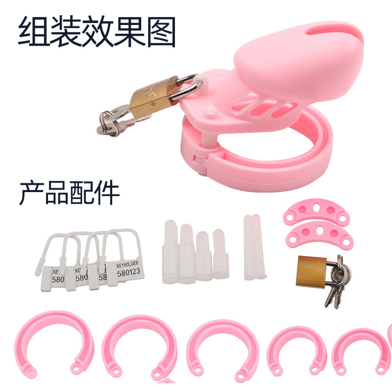 Male Chastity Cage Lock, Silicone Birdcage Short Design, Adult Training Device — detail image 5