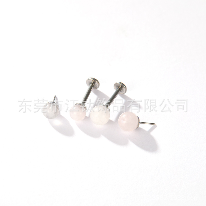 G23 Titanium Alloy Ear Stud with Rose Quartz Ball – 0.8x11x6mm Flat Back Earring, ASTM F136, Polished Geometric Style detail image 10