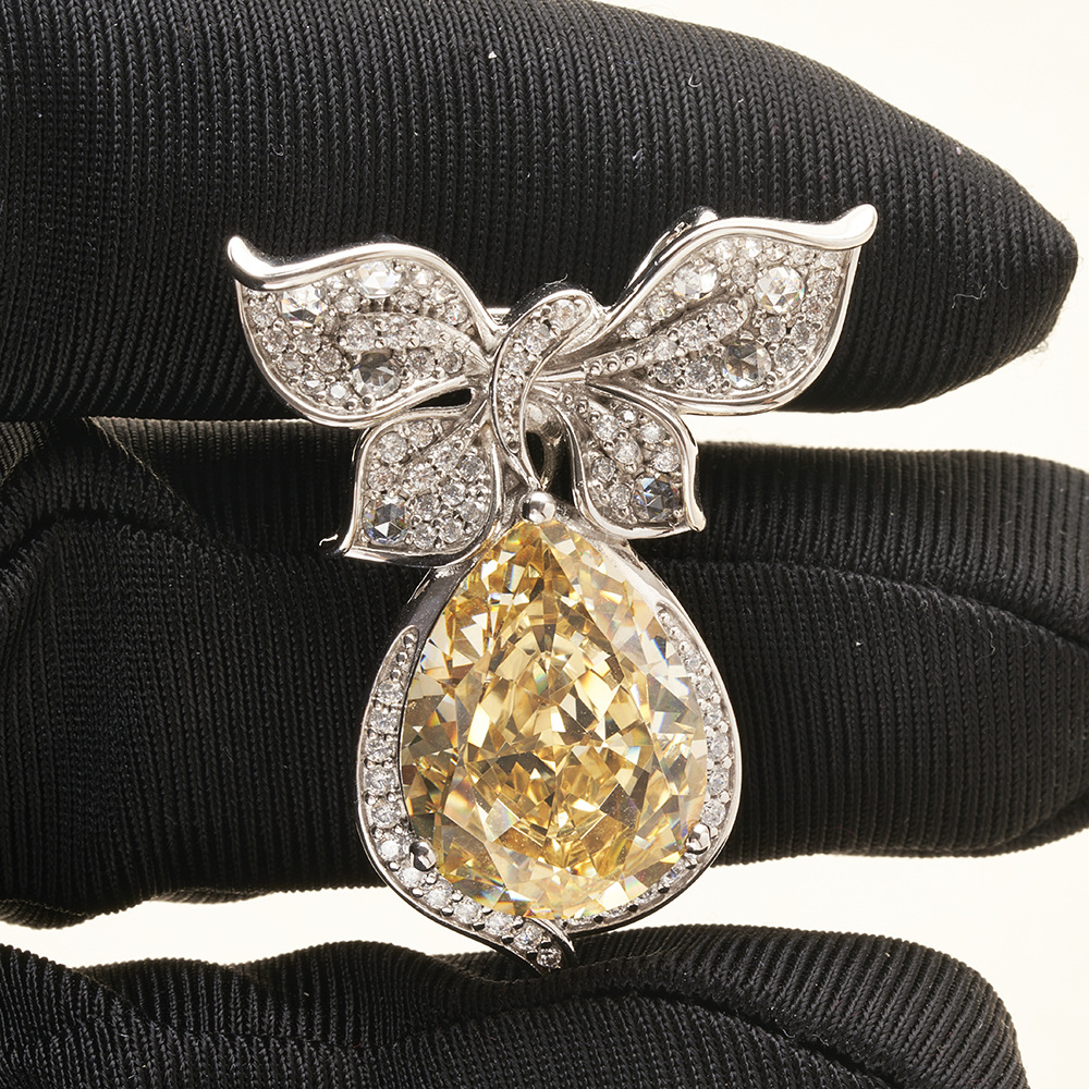 10 quilates de gota de agua diamante rosa amarillo alto carbono pendiente de diamante plata esterlina gruesa pendiente de incrustación