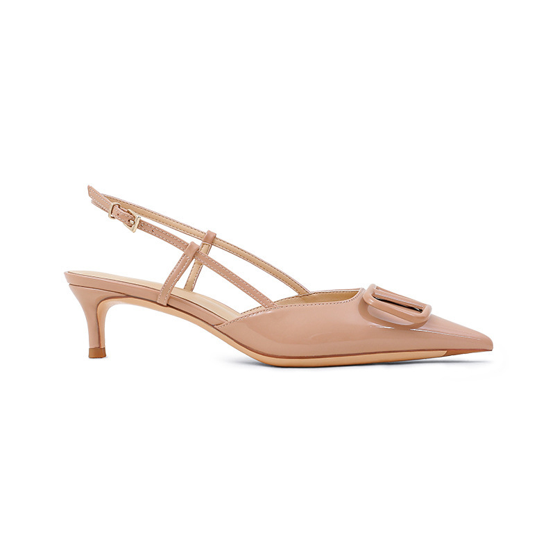 Versión de piel de vaca ~ Versión de piel de oveja, sandalias de puntera vacía trasera, hebilla en V puntiaguda para mujer, cuero 2024, nuevos tacones de aguja de verano