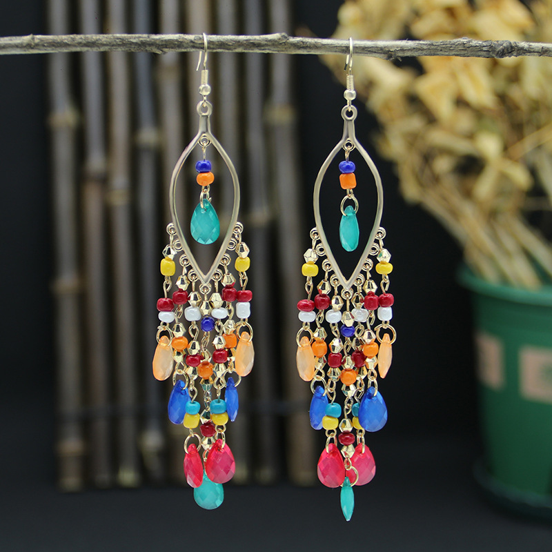 Bohemian long earrings Women's European and American style fashionable exaggerated water drop tassel earrings temperament cross-border ear jewelry Bohemian long earrings Women's European and American style fashionable exaggerated water drop tassel earrings temperament cross-border ear jewelry