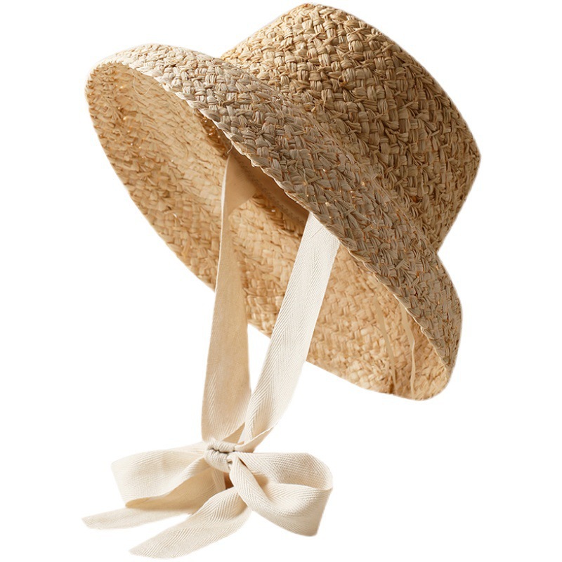 Hepburn Style Raffia Straw Sun Hat For Babies With Lace-up_voghion.com