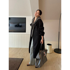 元派bluepops2025秋季新款韩版廓形长款风衣翻领高级感外套女M040