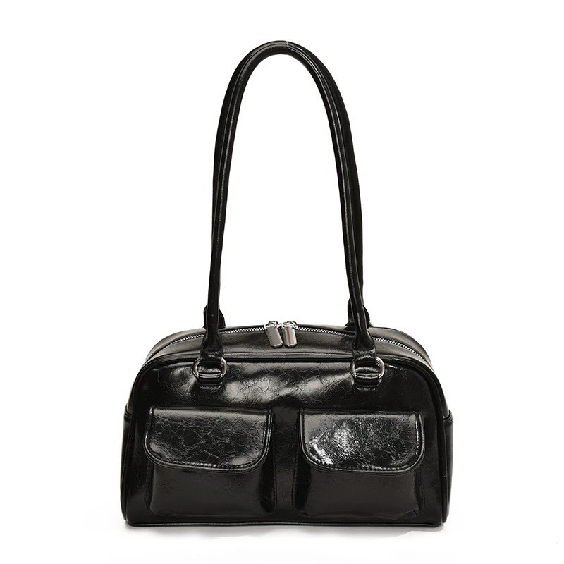 Underarm shoulder bag, retro capacious design, double front pockets — available in multiple colors