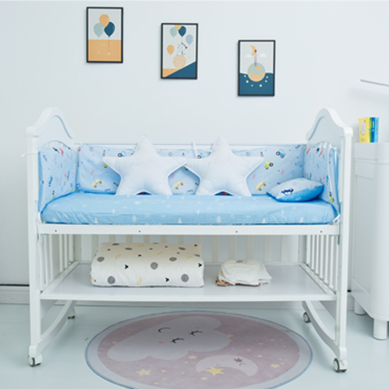 Newborn Multifunctional Baby Cradle Bed Log Bed Mobile Crib Solid Wood Paint-Free Spliced Large Bed