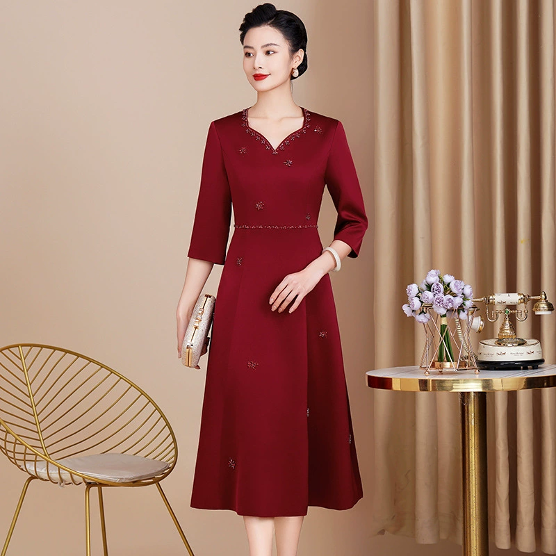 Spring elegant elite mom wedding dress, V-neckline