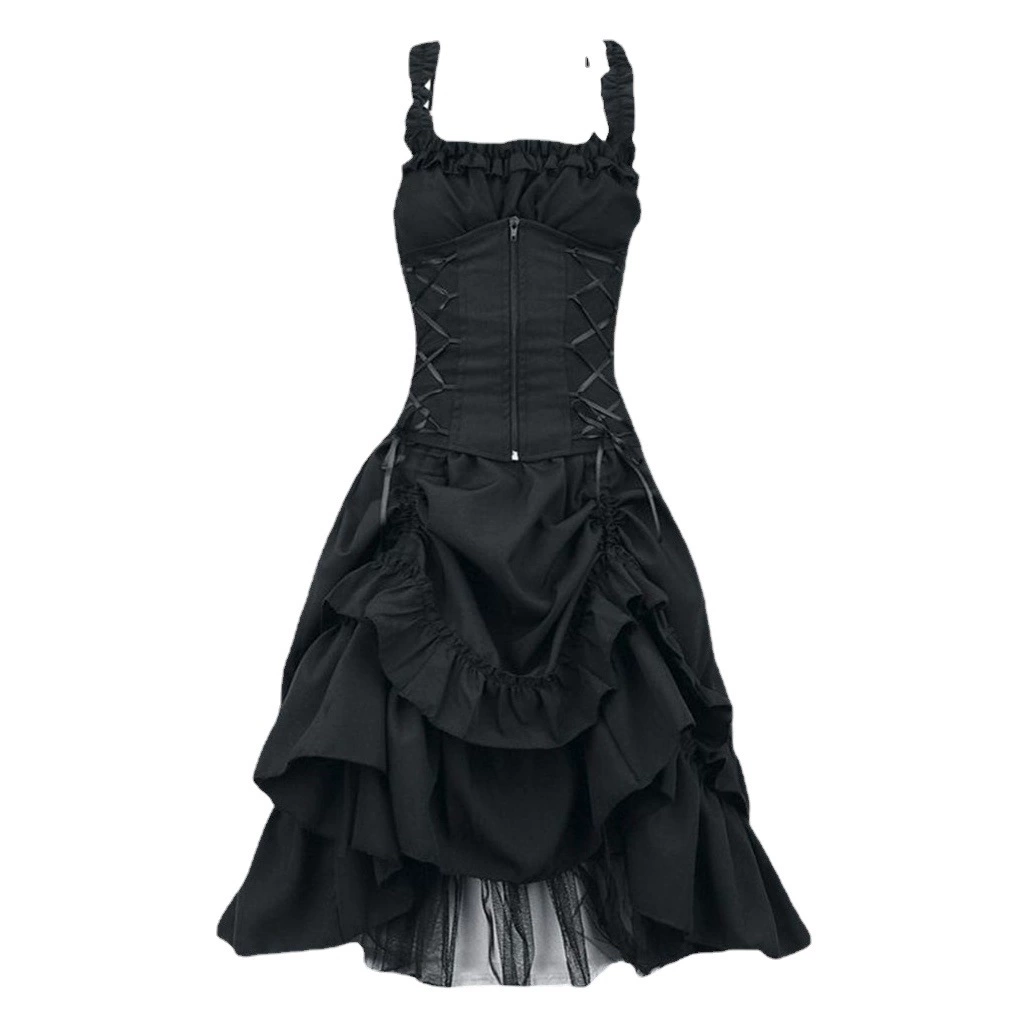 Европейское и американское готическое бальное платье Lolita COS Slim-Fit Нерегулярные ремень талии кружевное платье