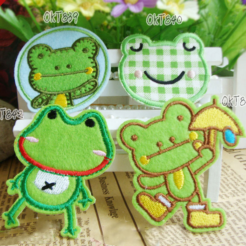 青蛙刺绣布贴外贸布贴绣标绣花贴批发卡通通补丁贴背胶熨烫布标厂