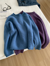 减龄韩版钩花卷边套头兔毛毛衣女柔软亲肤绵羊毛针织衫2025秋冬