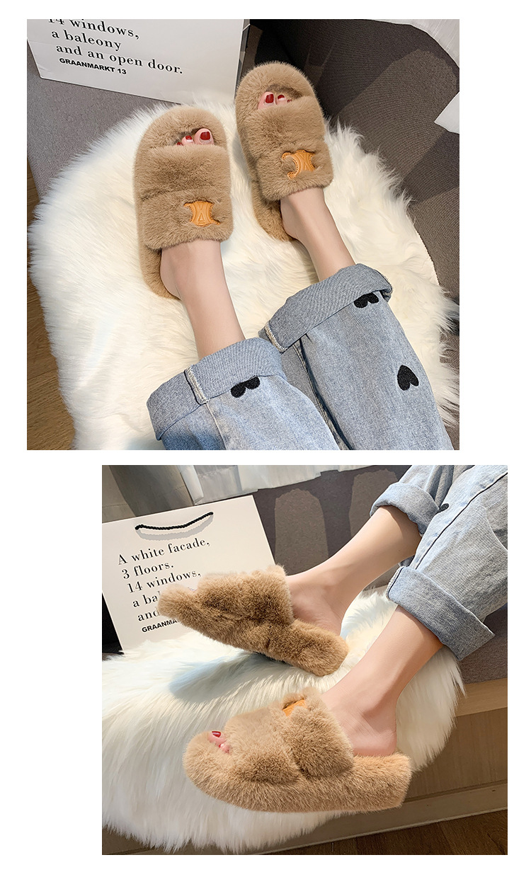 Furry slippers for women's outer wear thick-soled slippers women's wedge heels 2022 new autumn and winter home double-sided cotton slippers_voghion.com