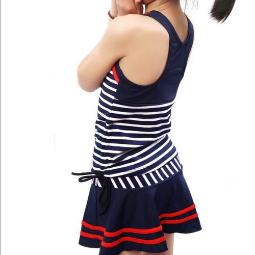 Bikini European and American fashion navy style one-piece stylish blue striped swimsuit for big children