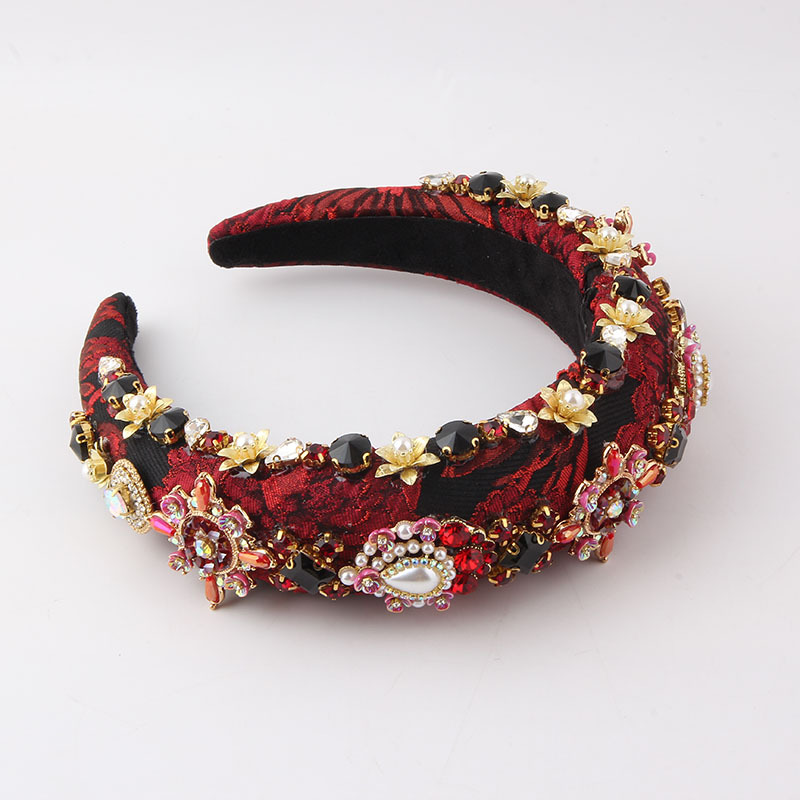 Sponge Material Baroque Style Flower Sponge Inlay Rhinestone Pearl Hair Band