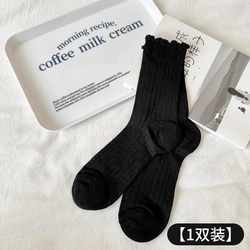 白色袜子女春夏款中筒袜堆堆袜子女配小皮鞋夏季薄款芭蕾风长筒袜|undefined