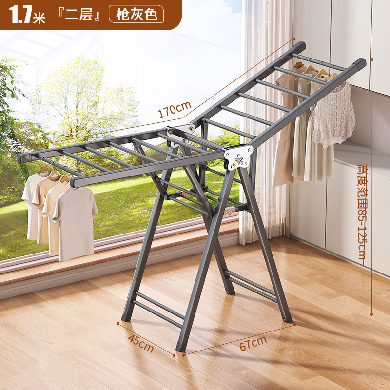 Percha de secado plegable sin instalación, piso al suelo, dormitorio, balcón ajustable, percha de secado interior y exterior, varilla de secado para bebés