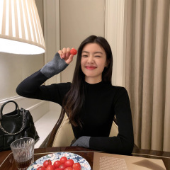 pusumede 穿搭好手 撞色长袖针织衫女设计感小众修身打底衫上衣